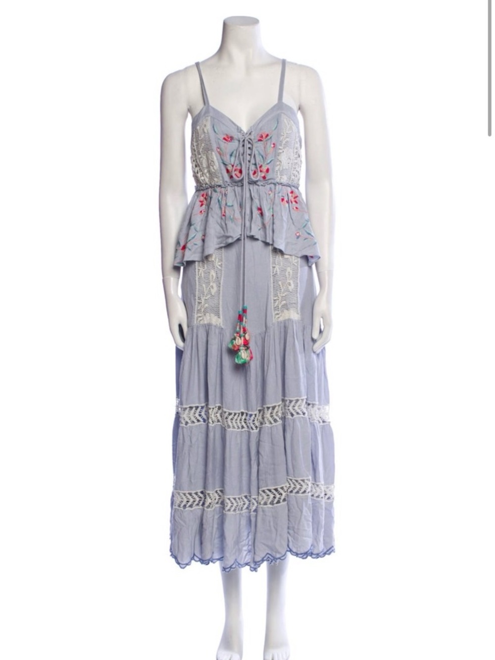HEMANT & NANDITA Light Blue Embroidered Dress with Floral Accents